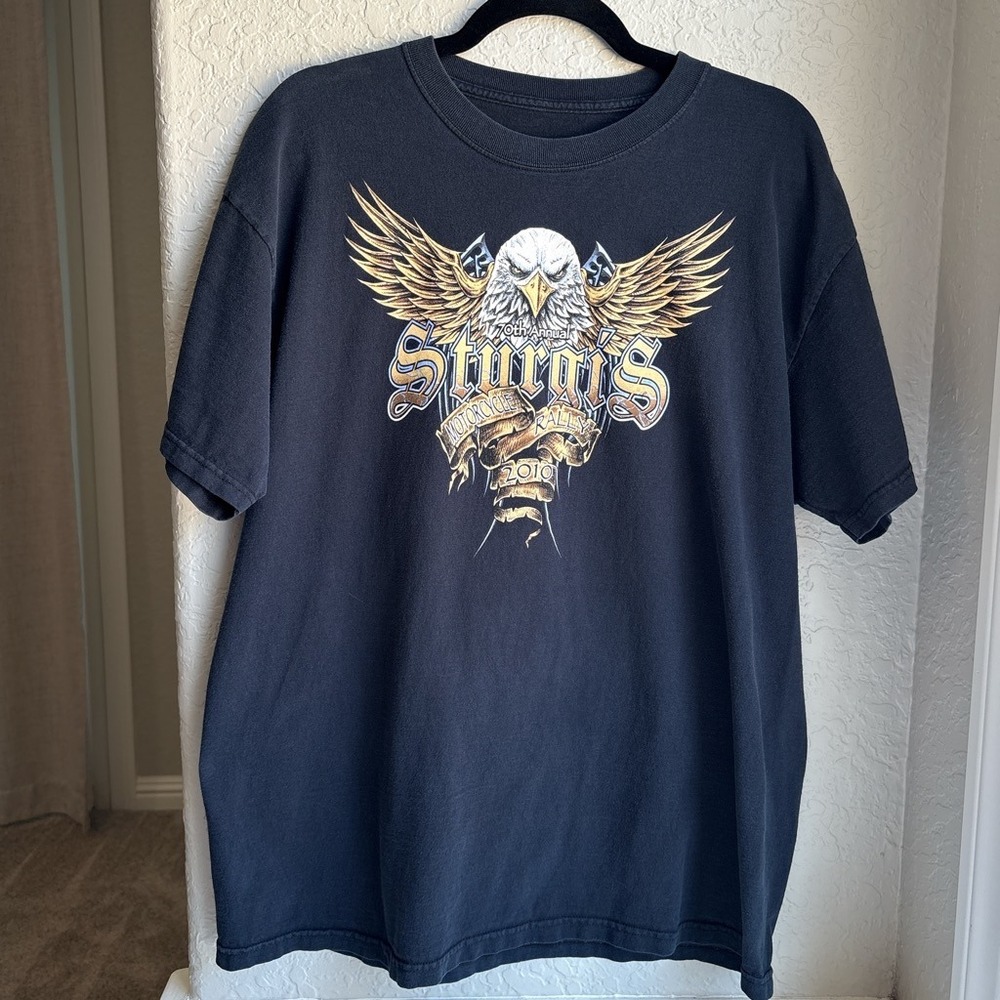 Men's XL T-Shirt Black‎ Eagle Biker Graphic Tee Sturgis 70th Annual 2010